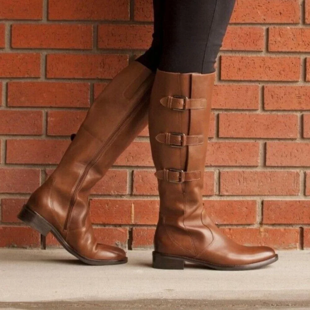 Ecco Hobart Brown Leather Knee High Riding Buckle Boots sz 36 5-5.5
